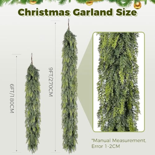 9FT Christmas Cedar Garland Real Touch - Thick & Full Artificial Cypress Greenery for Mantle, Fireplace, Stair, Table - Soft Realistic Winter Holiday Decorating, Christmas Decorations Indoor Outdoor - image 2