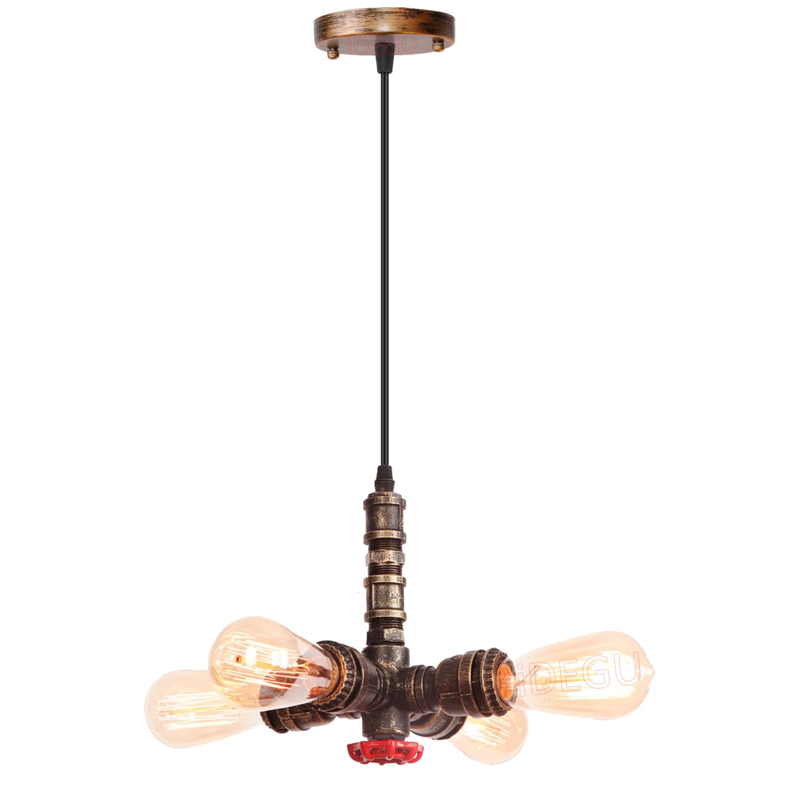 iDEGU Wasserrohr Pendelleuchte Rohr Industrielle Hängeleuchte 4 Lichter Hängelampe E27 Sockel pendellampe – 22CM, Farbe: Rost