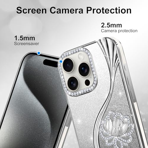 Coque iPhone 15 Pro paillettes argentées motif floral pour sublimer vos soirées - 5