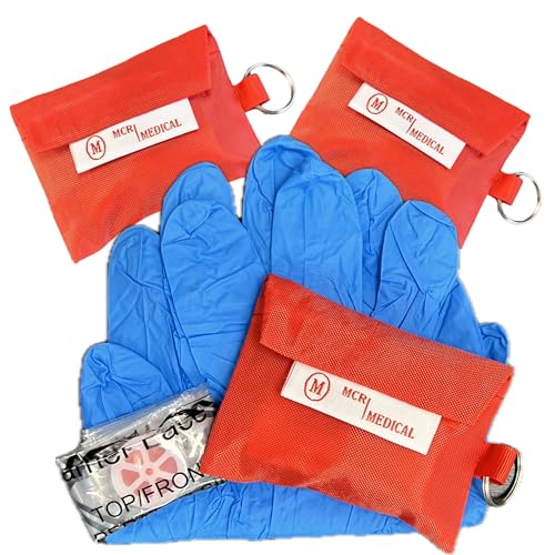 MCR Medical CPR Mask Keychain with Nitrile Gloves (Pack of 3)