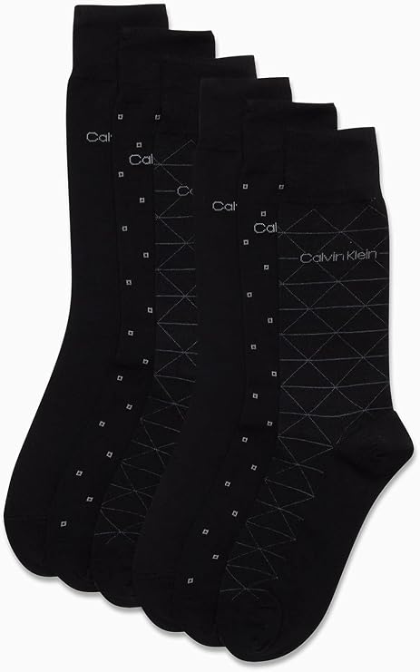 Calvin Klein Mens 6 Pack Soft Cotton Blend Dress Crew Socks