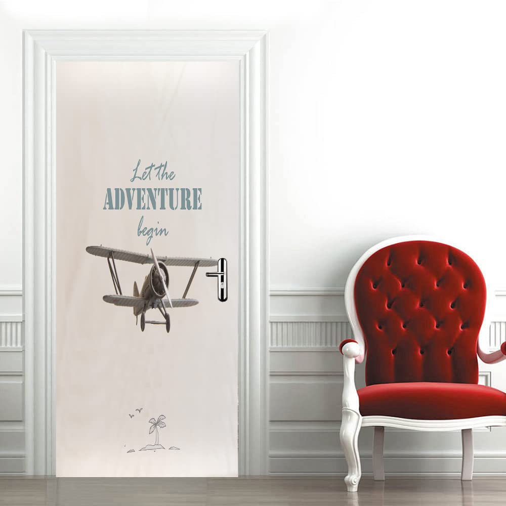 Sticker porte trompe l'oeil avion 95x215 cm en PVC pour deco