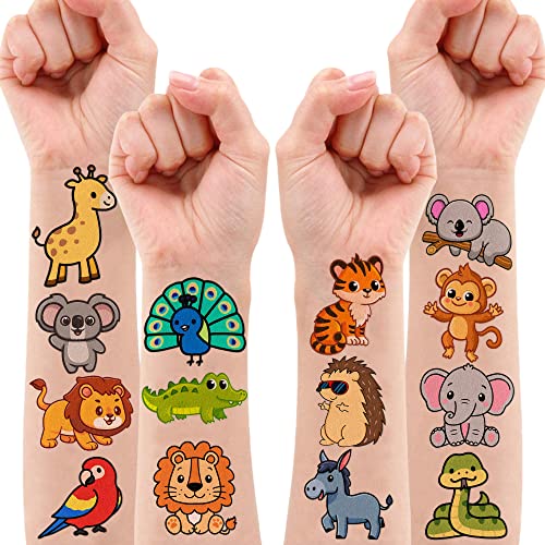 Zoo Temporary Tattoos Safari Party Decorations Favors Supplies Theme Birthday Stickers Tattoo 8 Sheets 96 Pcs Gifts For Girls Boys Kids Decor Class School Prizes Carnival Christmas #TOP1