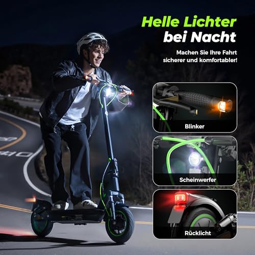 isinwheel E Roller mit Straßenzulassung, Max 60KM Reichweite E Scooter mit Blinker, 10 Zoll Elektroroller mit Dämpfung und APP, Faltbarer Elektro Scooter bis 120KG, 500W Elektro Roller Erwachsene für Pendeln - Funktionsansicht 5 | Tages Deals