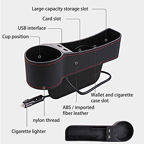 SUNMORN Car Organizer, Multifunctional with Dual USB Charging, Small Cup Holder, Leather Storage Box, Order for Passenger Side Cup Holder Facing Back (Black) - Thumbnail 2