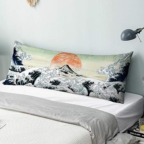 Body Pillow Cover - 20 x 54 inches - Digital Printing Body Pillow Case with Hidden Zipper Closure - Ultra Soft Velvet Body Pillow Pillowcase for Hair and Skin - Japanese Wave
