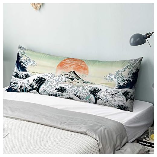 Body Pillow Cover - 20 x 54 inches - Digital Printing Body Pillow Case with Hidden Zipper Closure - Ultra Soft Velvet Body Pillow Pillowcase for Hair and Skin - Japanese Wave