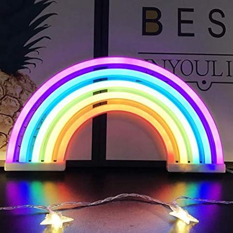 Rainbow Neon Light Sign,5 Colors-Rainbow LED Lamp Wall Sign for Cool Light,Wall Art,Bedroom Decorations,Home Accessories,Party,Holiday Decor Kids Gifts,Battery or USB Operated Table LED Night Lights Cover