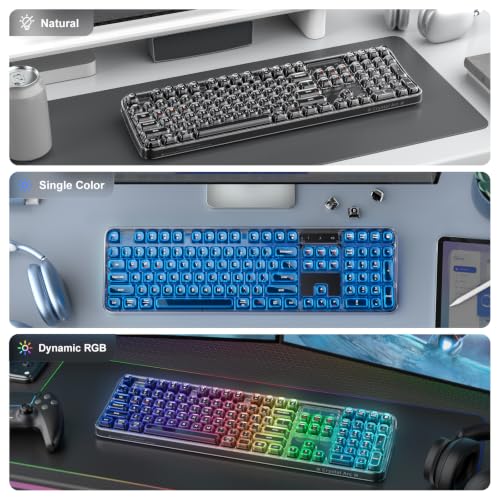Image of MOFII Clear Curved Ergonomic Wireless Keyboard, Tri-Mode BT5.0 /2.4G /USB-C | RGB Backlit, Rechargeable, Full-Size Computer Keyboards for Laptop /PC /Desktop /iPad /Smartphone /Smart TV, Black