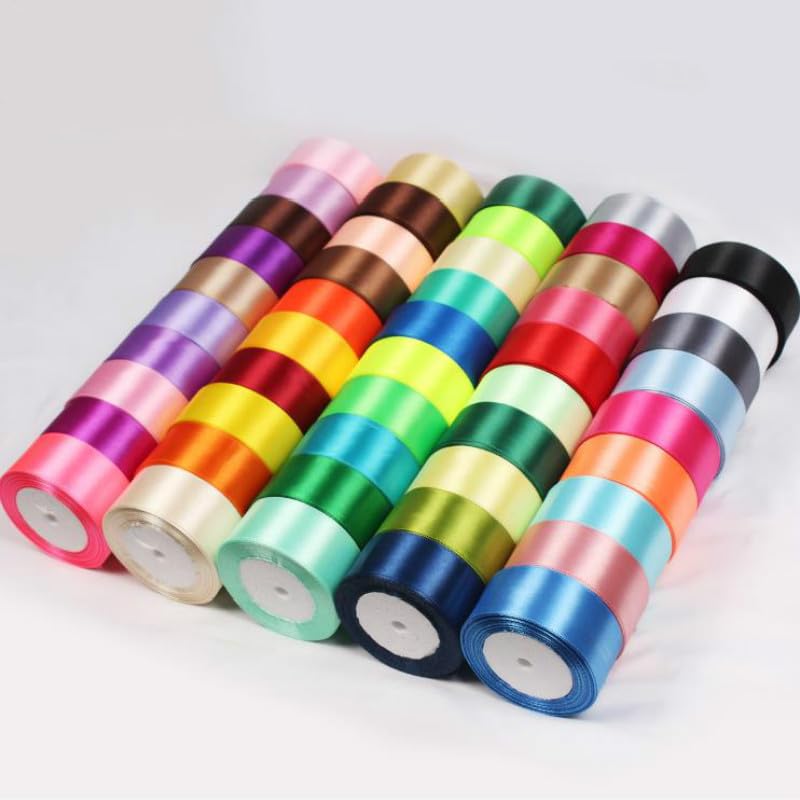 Lot De 15 Rouleaux Rubans Satin Multicolores 20 Mm - 22 M Chacun - Idéal Pour Cadeaux, Mariages, Noël Et Loisirs Créatifs