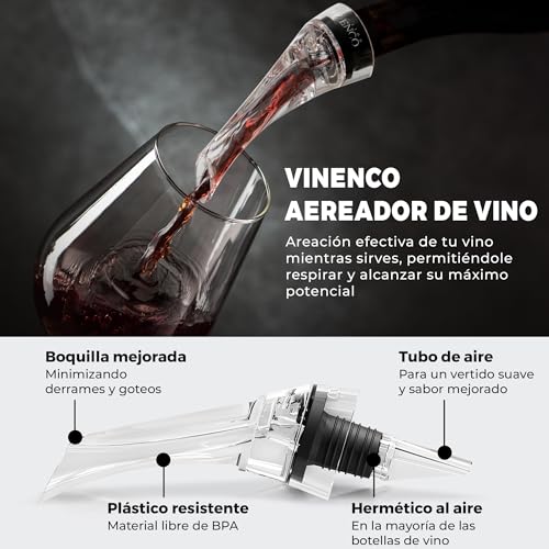 Decantador de Vino y Aireador para Botella + Bomba de Vacío - Vertedor Rapido Profesional | Oxidante de Vino Tinto, Decantadores Pourer | Accesorios Bar Tapón Regalo Mujer Hombre Cumpleaños Amigos - imagen 2