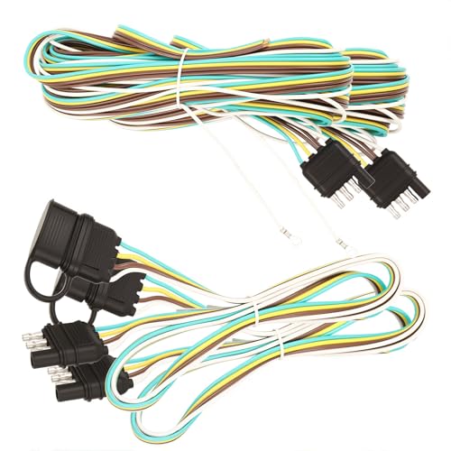 NEWSUNÂ® 2 Sets 29FT 8.8M Extra Long Trailer Wiring Harness Kit, 4 Pin Flat 4 Way 2*25 FT Male Plug +2*4FT Extension Wire with Plug Cap, Waterproof, for Trailer, Rvs, Truck, Pick-up Lighting Assemble