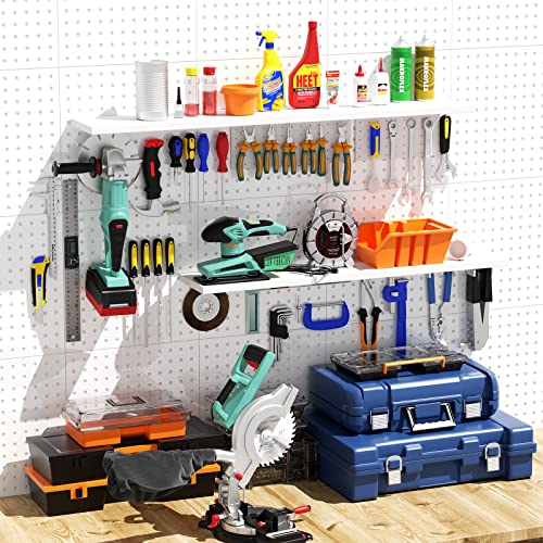 Demedo Pegboard,Peg Board,Pegboard Wall Organizer With Self-Adhesive Hooks, No Drilling To Wall,Peg Boards For Walls,Easy Installation,Metal Pegboard For Craft Room Garage Kitchen Workshop #TOP4