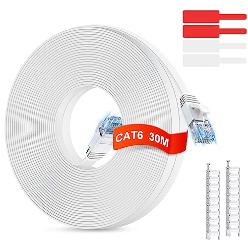 GLCON Cat6 Ethernet Cable 30m, Long Internet Cable RJ45 Cable, 1000Mbps 250Mhz High Speed Flat Gigabit Network Cable Lan Cable for Router, Xbox, PS4, PS5, Modem GLCON Cat6 Ethernet Cable 30m, Long Internet Cable RJ45 Cable, 1000Mbps 250Mhz High Speed Flat Gigabit Network Cable Lan Cable for Router, Xbox, PS4, PS5, Modem
