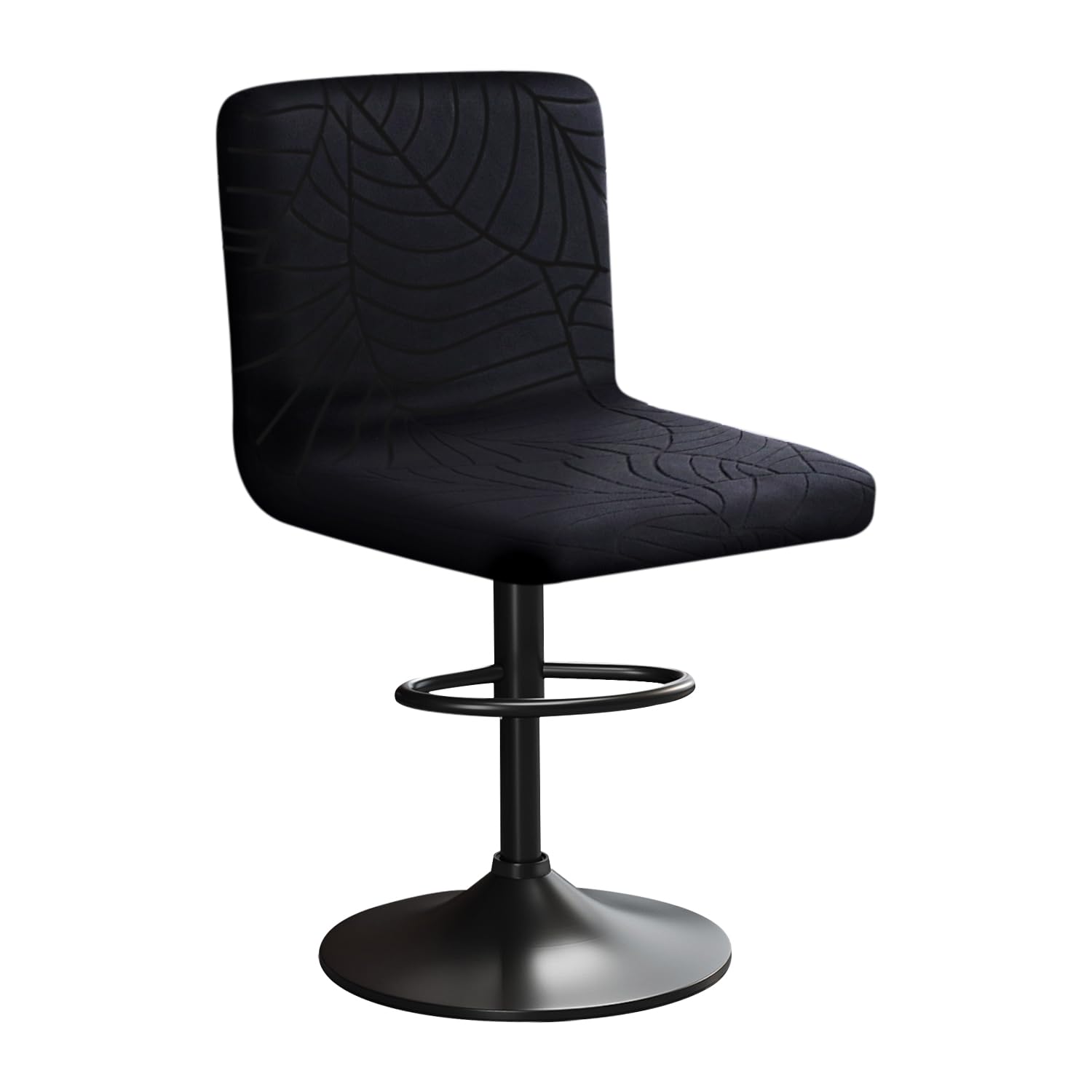 Housse Tabouret Bar Avec Dossier HuaLiSiJi Velours Texture Feuilles - Noir (Lot De 2)