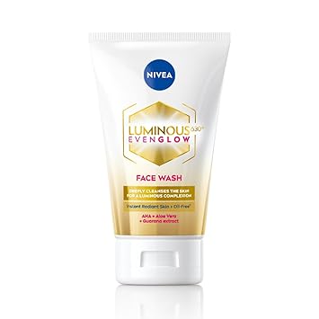 NIVEA Luminous Even Glow Face wash with an oil free formula, infused with AHA, Aloe vera, Guarana Extracts, Deeply cleanses, for Normal & Sensitive Skin, For Women & Men| 100ml - image, photos