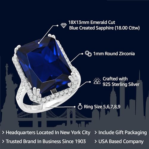 Gem Stone King 10-20 Cttw Gemstone Birthstone Engagement Ring | 925 Sterling Silver | Emerald Cut 18X13MM | Wedding Anniversary Promise Ring For Women | Available In Size 5, 6, 7, 8, 92