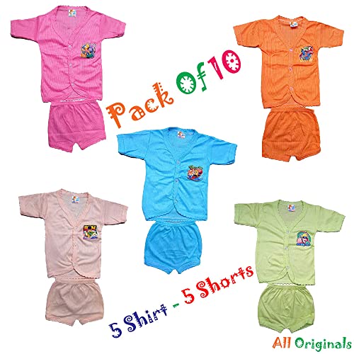 Image of New Born Baby Comfortable Clothes Pack of 5 (Half Sleeve Button) for Baby Boy /Baby Girl (0-6 Months) Clothing Set (No. 4) || All Originals