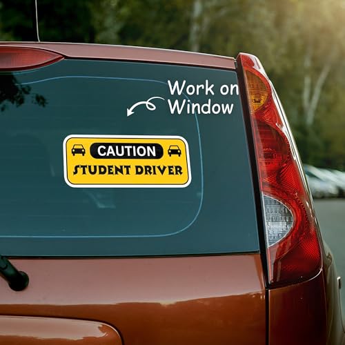 Image of Student Driver Sticker Caution Sign Vinyl Decal 5x3 Inch New Driver Training Design for Car Window Bumper Teen Learner Driving School Safety Notice Auto Graphic