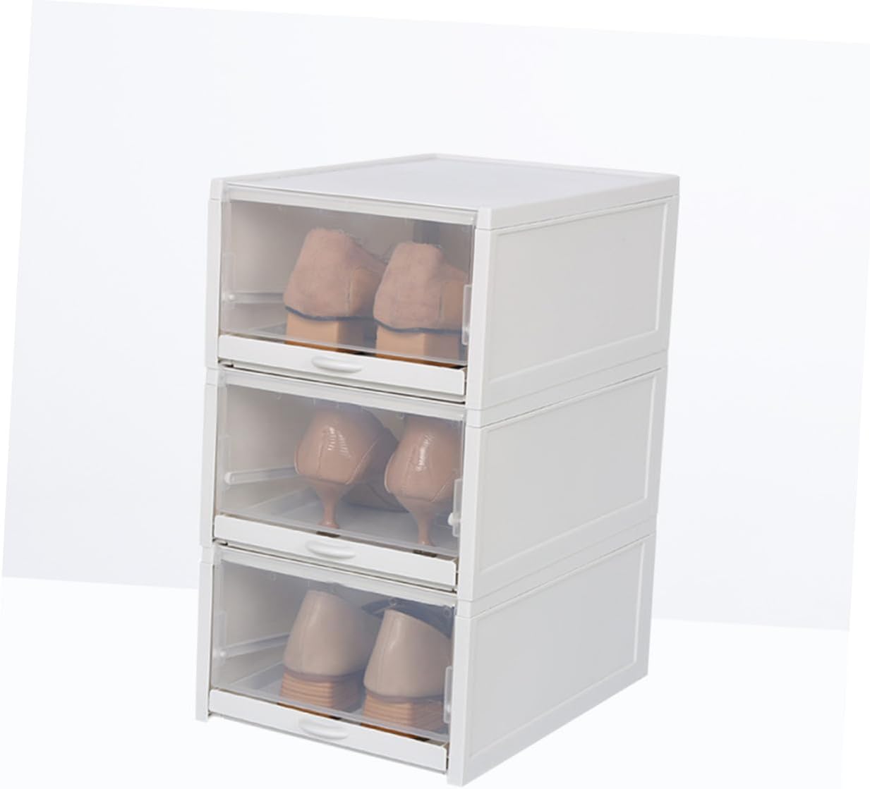 3pcs Stackable Transparent Plastic Shoe Storage Boxes with Drawer Design for Women Grey Shoe Organizer for Small Closets Dorm Rooms