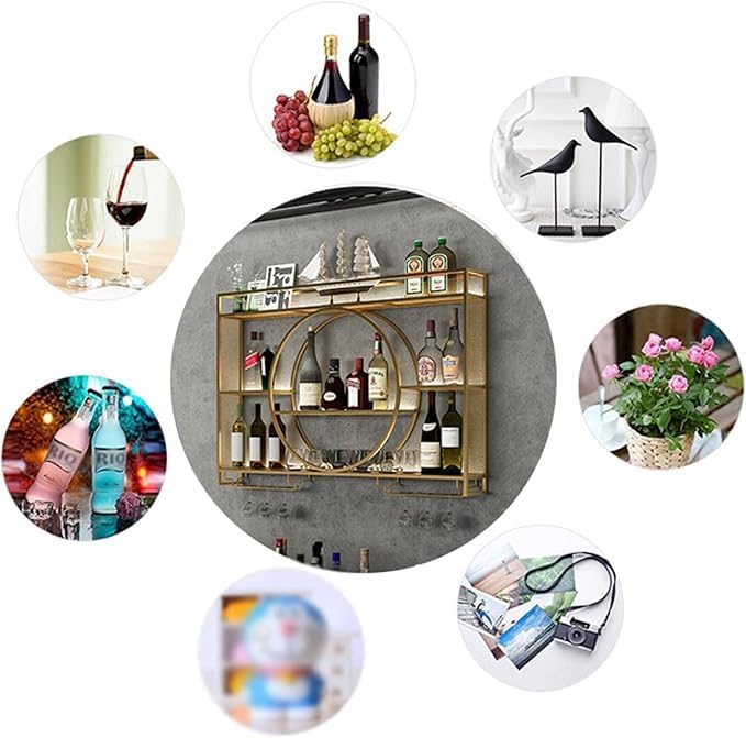Porte-bouteilles Mural ZHFF - Présentoir à Vin Métal Noir 120cm Avec Porte-verres