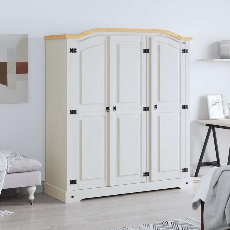 Eleganz Armario estilo México de madera maciza de pino – 3 puertas blancas – Armario robusto y elegante para salón o dormitorio