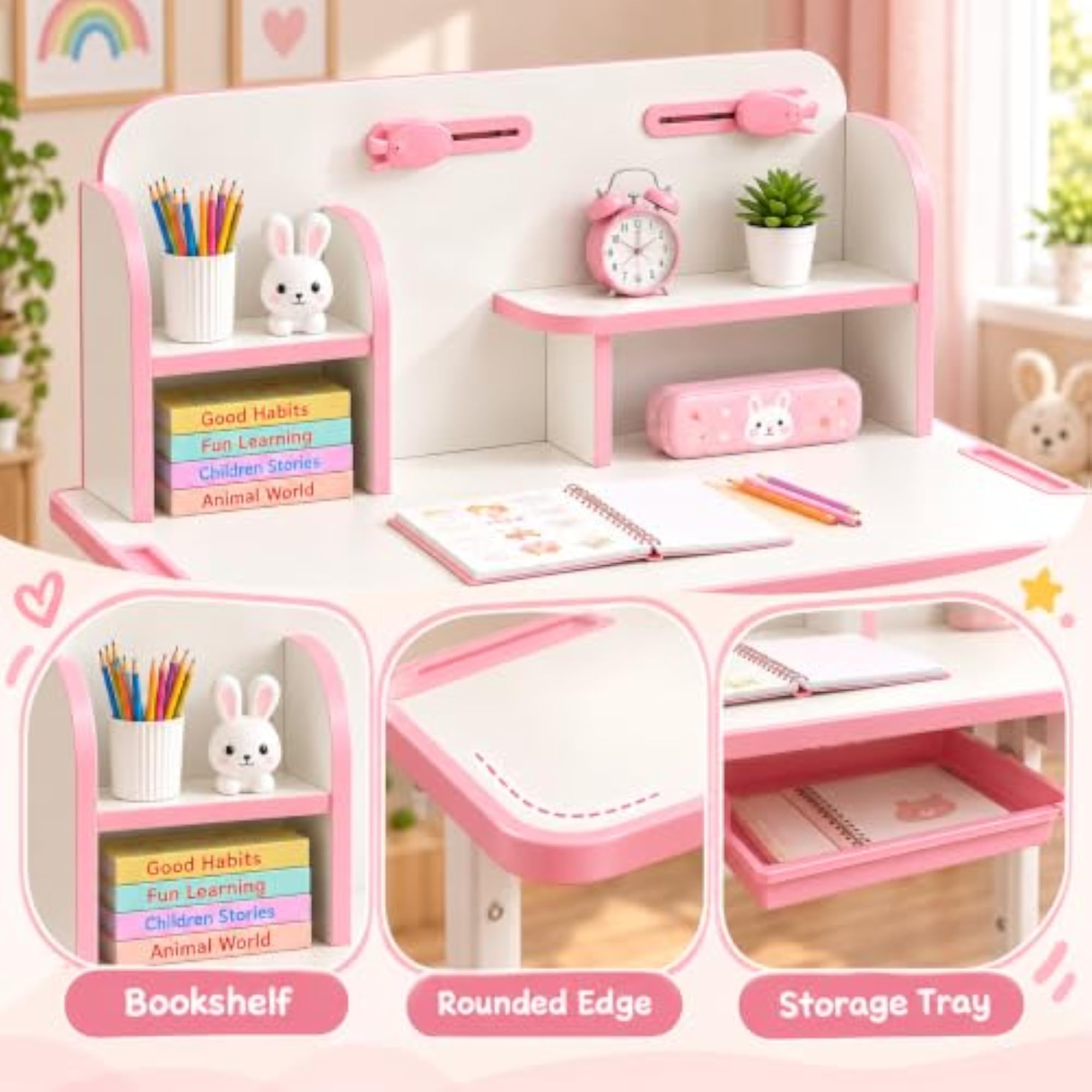 Kids Study Table and Chair Set, Height Adjustable