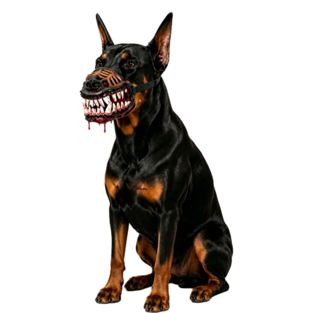 Monster Dog Muzzle with Teeth and Adjustable Straps (Style A, M)