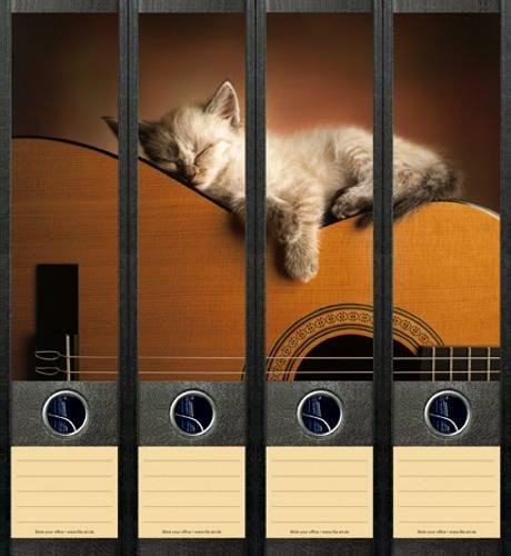 Selbstklebende Ordneretiketten Katze + Gitarre