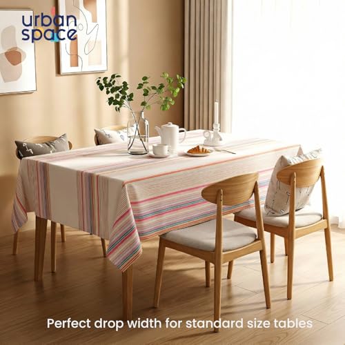 Image of Urban Space Table Cover for Dining 6 Seater, Water, Dust and Stain Resistant Dining Table Cloth for 6 Seater, Anti Skid Cover Cloth for Center Table, Home Decor (Coral Streak Cream- 52 inchx92 inch)