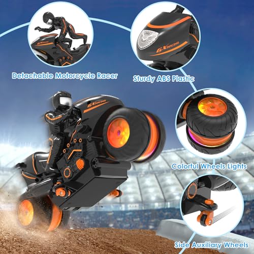 iappadore Remote Control Motorcycle for Kids 5-12, 2025 New Edition RC Stunt Bike with Sideways Glide, RGB Color-Changing Wheels, 2.4GHz Anti-Interference, 2x1200mAh Battery, Gift for Boys Girls - Thumbnail 4