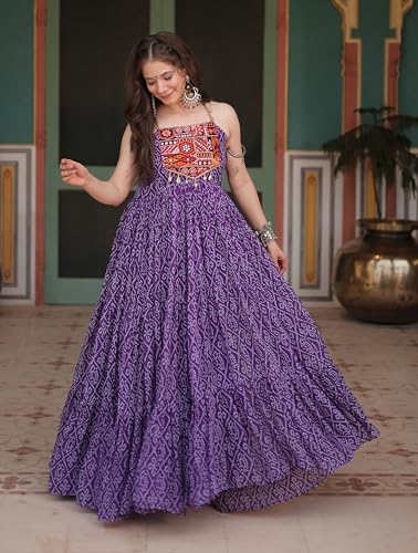 Image of Fashion Basket Women's Prple Color Georgette Anarkali kurta set with Duptta For Women