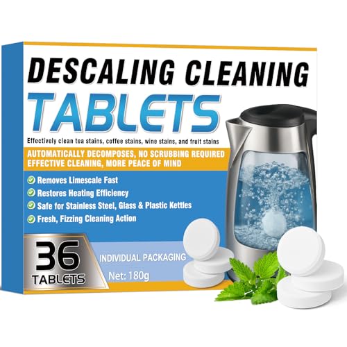 Erigathe Kettle Descaler Tablets – Powerful Limescale Remover for Coffee Maker, Electric Kettle – Natural Citric Acid Formula, Hard Water Remover Tablets (36)