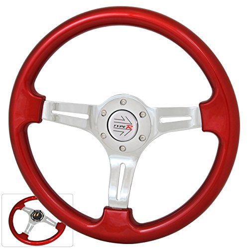 AJP Distributors Universal 350mm 6 Bolt Hole Heavy Duty Light Weight Steering Wheel Red Trim Chrome Center Streak Design Type R Jdm Horn