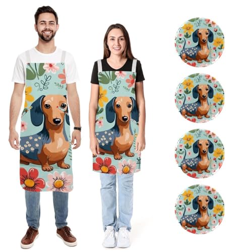 Lot de 2 tabliers de cuisine réglables motif chien saucisse en deux tailles