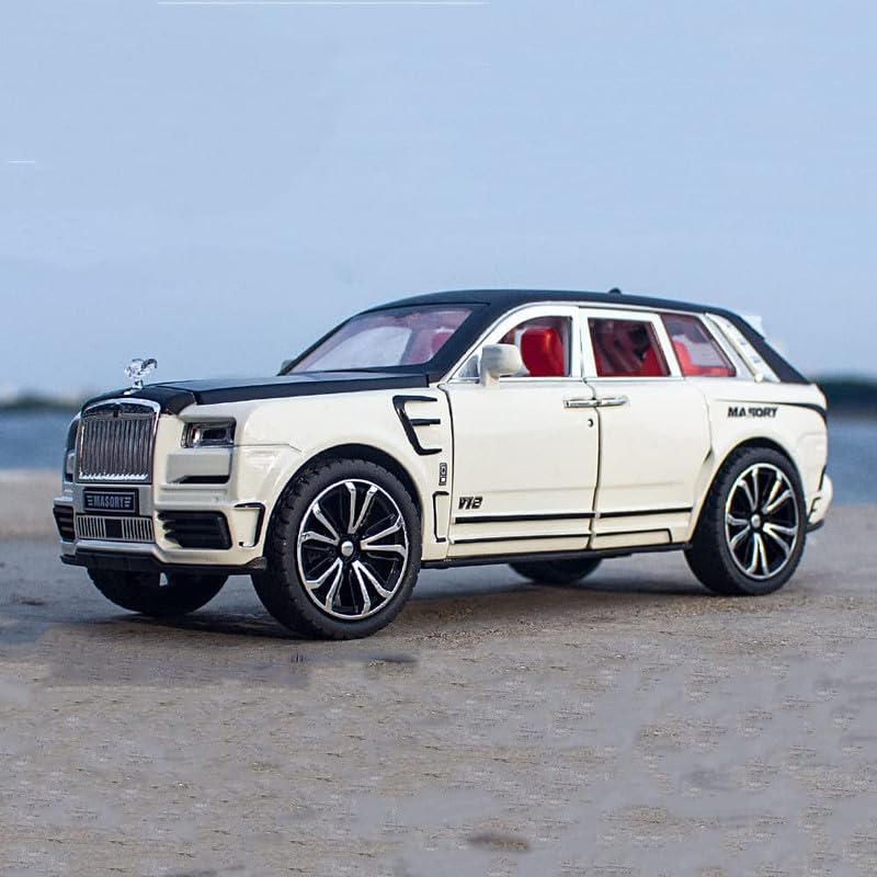 Image of Kids Model 1:32 RR Cullinan Masory Die Cast Metal Car Pull Back Action Opening Doors with Realistic Engine Sound Lights Toy Car Gift for Boys - Whie