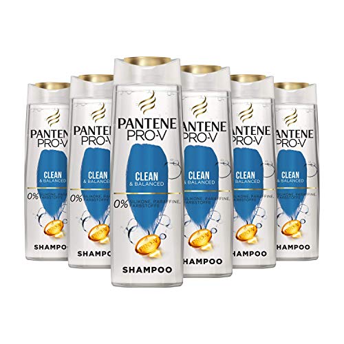 Pantene Pro-V Clean & Balanced Shampoo, 6er Pack (6 x 300 ml), Revitalisiert Das Haar Vom Ansatz Bis In Die Spitzen, Shampoo Damen, Für Schnell Fettende Haare, Haarpflege, Ohne Silikon, Silikonfrei