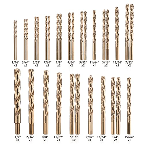 Amoolo Cobalt Drill Bit Set 31Pcs (1/16"-1/2"), M35 High Speed Steel Metal Drill Bits Jobber Length For Hardened Metal, Stainless Steel, Cast Iron, Plastic And Wood #TOP1