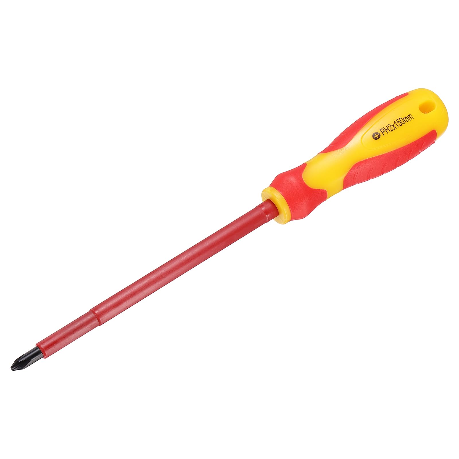 sourcing map Insulated Screwdriver 6x150mm PH2 Phillips Screwdriver Magnetic Tip Cross Electrician CR-V Steel with Buffer Grip Handle for Electrical Home and Industrial Repairs, Yellow/Red
