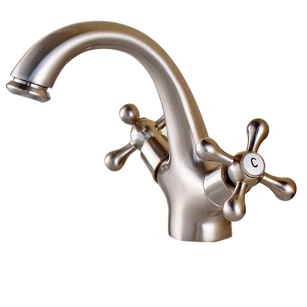 Antique Brass Bathroom Basin Faucet Deck Mount Single Hole Handle Retro Taps Cold Hot Water Bathroom Sink Faucet