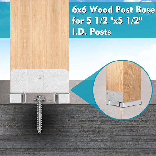 1 PCS 6x6 Post Base for Concrete, Adjustable Aluminum-zinc Plated Steel Deck Post Anchor Base for 5.5x5.5\" Wood, Post Base Holder with 1\" Standoff for Deck Gazebo Pergola Porch（Includes Screws) - Thumbnail 3