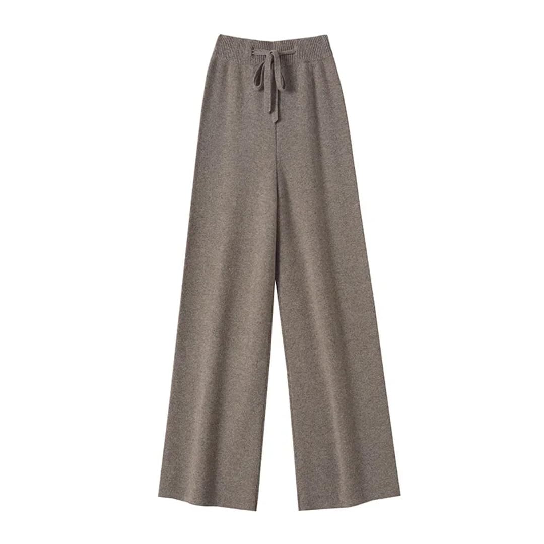 Pantaloni da donna a vita alta tinta unita a gamba larga casual morbidi caldi in lana merino pantaloni jeans