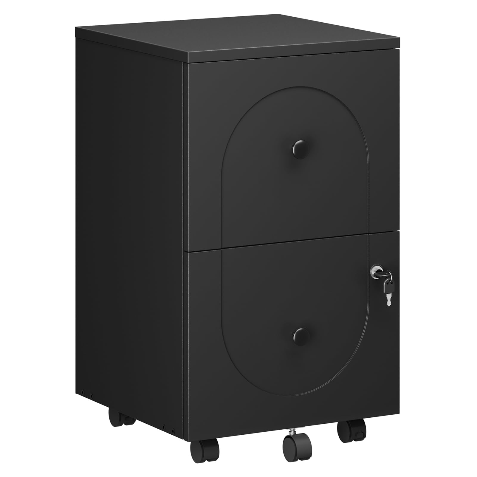 HOOBRO Lockable Filing Cabinet, Mobile 2-Drawer File Cabinet, with 5 Wheels, for A4 and Letter-Size Documents
