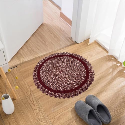 Image of Kuber Industries Door Mat | Round Shape Feather Cotton Reversible Mat | Door Mat for Home & Kitchen | 20 Inch | Large | Pack of 3 | Maroon