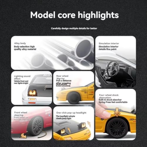 Image of Mashes Mazda RX7 Sports 1:32 Scale Metal Diecast Model with Pull Back Action, LED Lights, Sound, Openable Doors, Sports Car Collectible Toy for Kids, Car Enthusiasts (Multicolor)