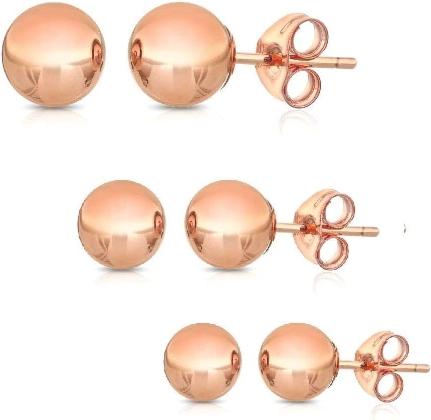 .925 Sterling Silver Ball Stud Earrings (3-Pair-Pack) 3MM 4MM AND 5MM… Choose your color