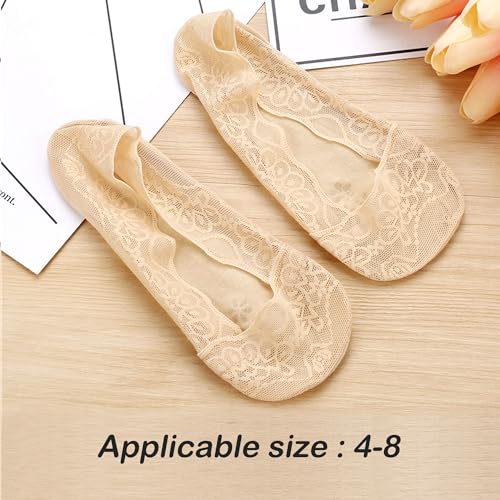Image of 5 Pairs Low Cut Lace Socks - Ice Silk Thin No Show Non-Skid Boat Socks for Women & Girls