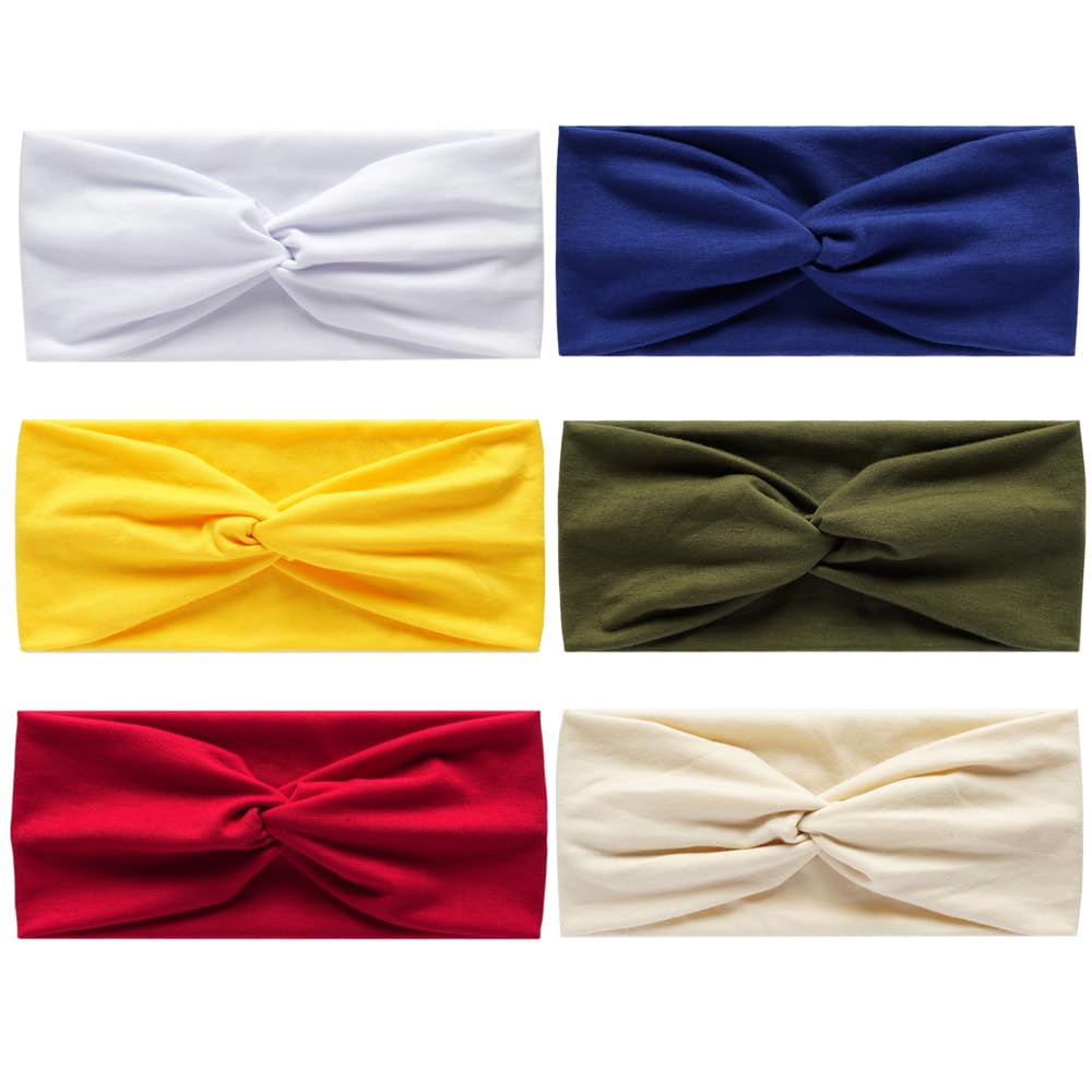 Wide Hair Band Head Scarfs for Women Fabric Elastic Soft Boho Headband Flower head wrap Bandanas for Women Yoga Sport Hairbands (NP6ColorYellow) - Image 2