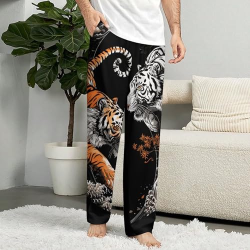 Yin And Yang Orange Tiger White Men's Pajama Pants Lightweight Pjs Bottoms Sleep Lounge Pant with Pocket Drawstring4