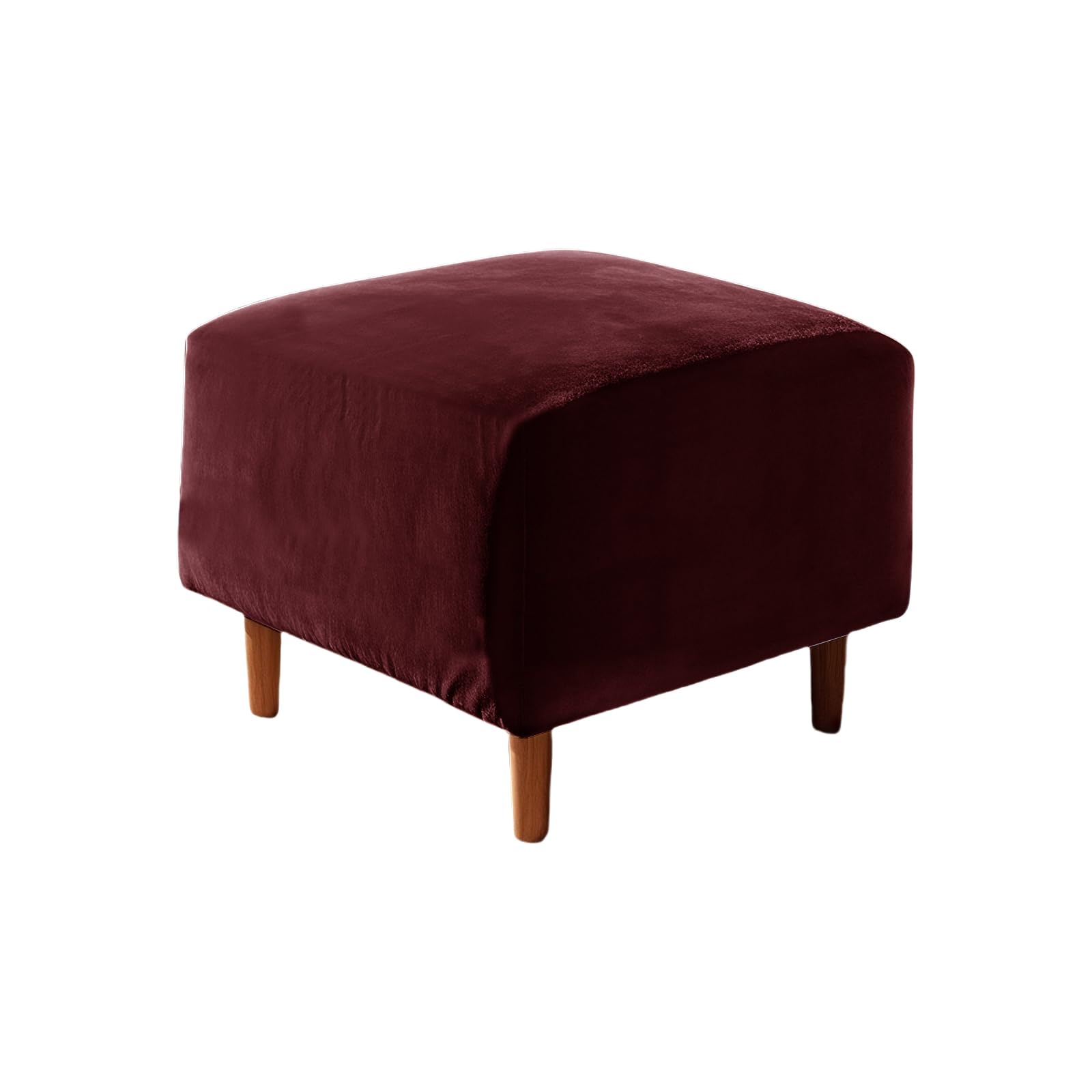 UNBBRRL Footstool Cover with Cushion Cover, Velvet Ottoman Protector Covers, Removable Pouffe Cover with 4 Ties for Living Room (Wine red,Square S stool(1pc))